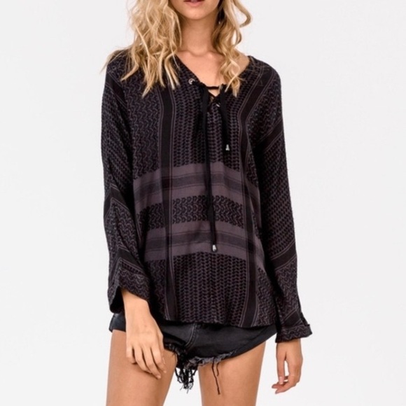 Rails Tops - Rails Lily Lace Up Top Tunic Black Grey XS